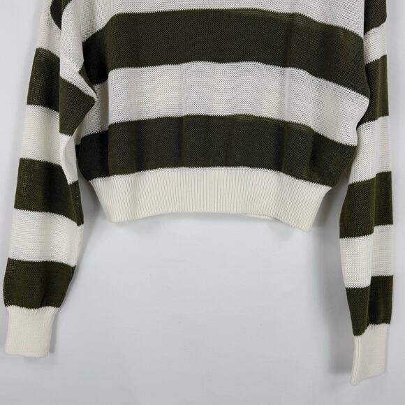Madewell Sweater Womens Medium White Green Stripe Loose Knit Crewneck - Picture 4 of 14